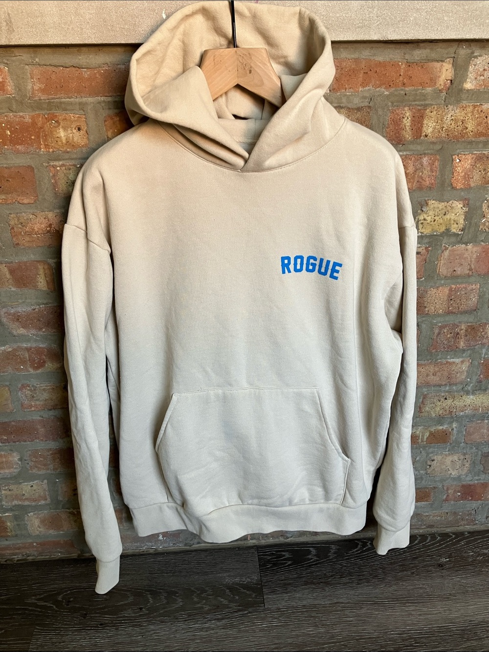 Rogue Men's Cream Hoodie with Blue Logo